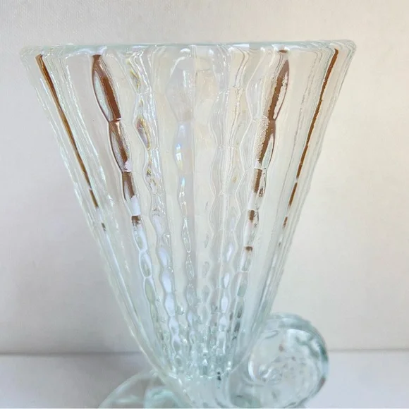 Cornucopia Horn of Plenty vase clear textured glass vintage fluted ribbed - Picture 3 of 8